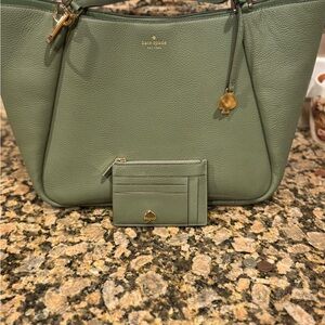 Kate Spade Olive Green Leather Bag & Card Wallet